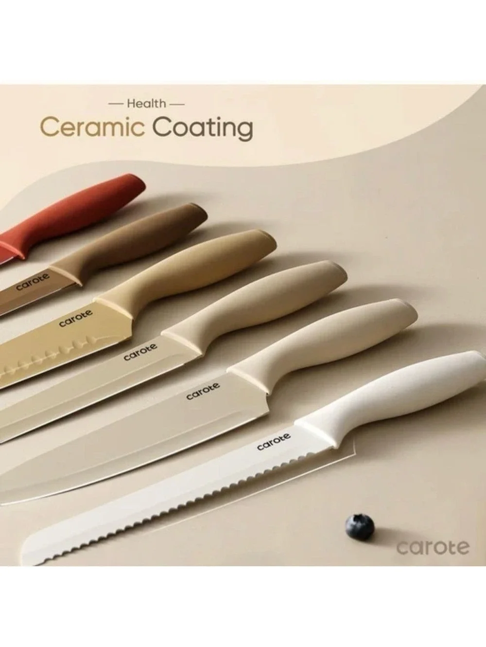 Carote Knife Set 12 Piece Neutral Colors Stainless Steel Ceramic Coating Knives